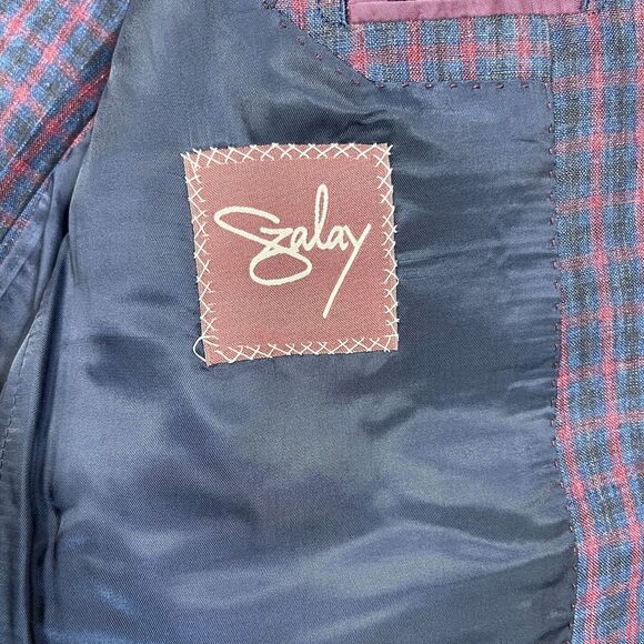 Scabal Blazer Men’s 40R 100% Pure Linen Jacket Blue Red Plaid Surgeons Cuffs - Picture 9 of 16